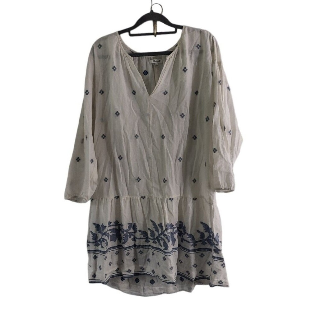 Madewell White and Blue Mini Dress